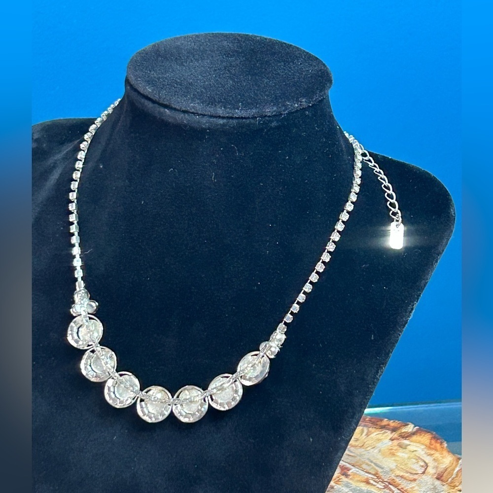 Vintage Christine Collection Pink White Rhinestone Silver Toned Fashion Necklace - Picture 6 of 10